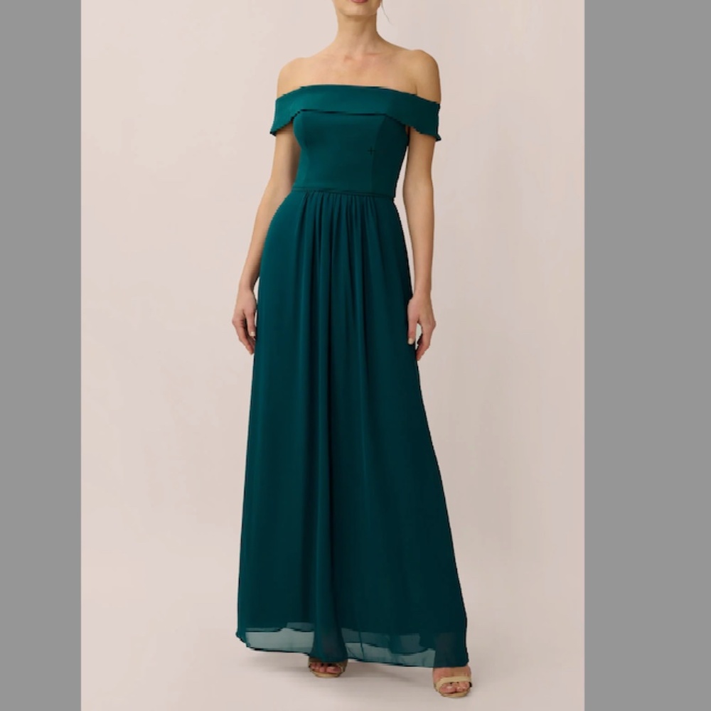 Adrianna Papell Off Shoulder Crepe Chiffon Gown